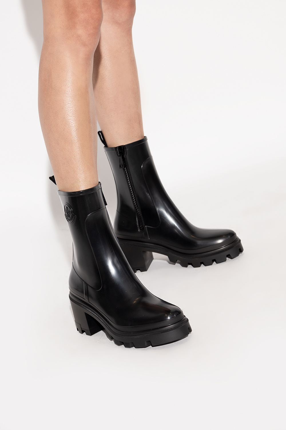 Black heeled rain store boots